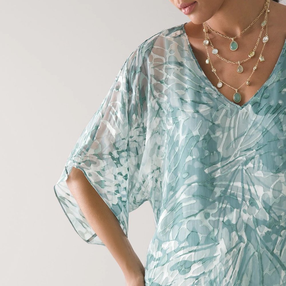 WHBM LAST ONE! Mint & Goldtone Triple Strand Necklace Aqua Color GORGEOUS - Picture 3 of 5